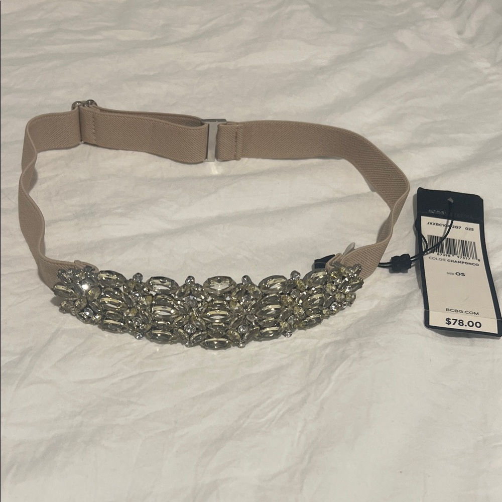 BCBGMaxAzria Tan Belt with Silver Embellishments